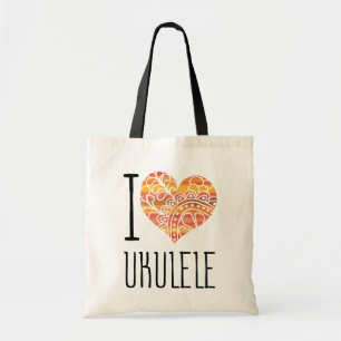 I Kärlek Ukulele Orange Mandala Heart Tygkasse