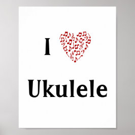 I Kärlek Ukulele Red Heart of Musik noter Poster