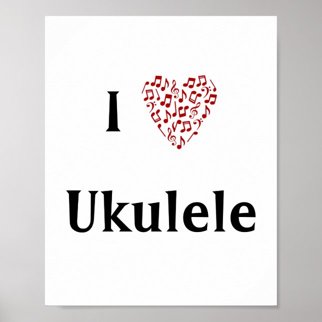 I Kärlek Ukulele Red Heart of Musik noter Poster (Framsidan)