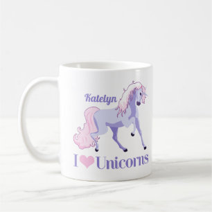 I Kärlek Unicorns Cute Lila Personlig Kaffemugg