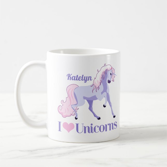 I Kärlek Unicorns Cute Lila Personlig Kaffemugg (Vänster)