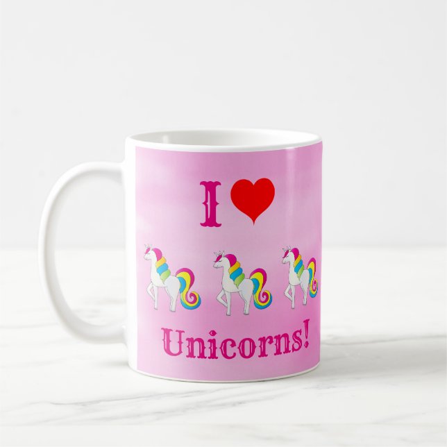 I Kärlek Unicorns Cute Rosa Girly Kaffemugg (Vänster)