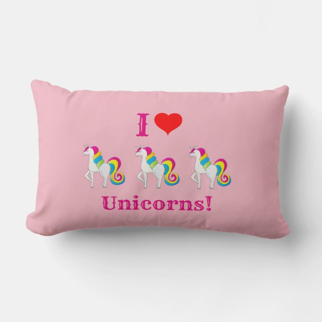 I Kärlek Unicorns Cute Rosa Girly Lumbarkudde (Framsida)