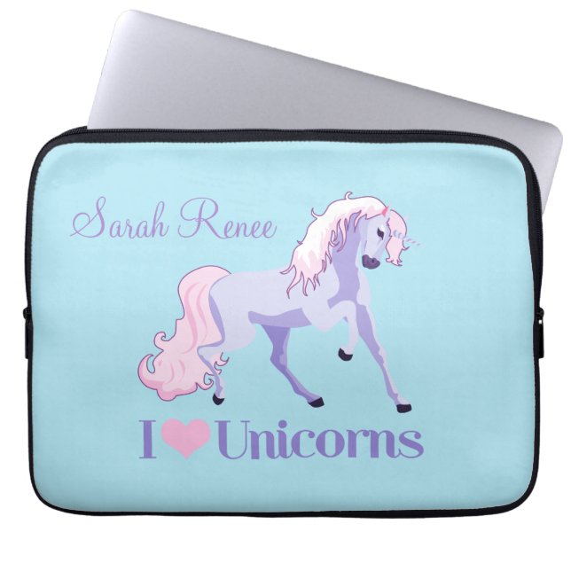 I Kärlek Unicorns Personlig Laptop Sleeve (Framsidan)