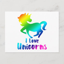 I Kärlek Unicorns Rainbow Design Vykort