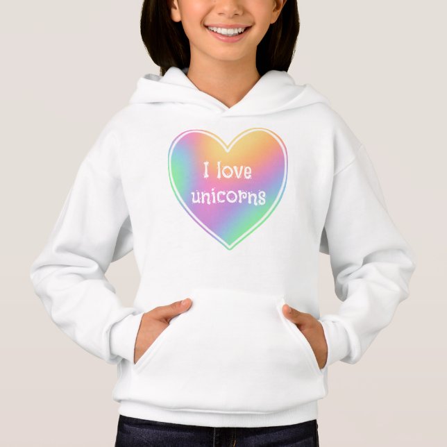 I Kärlek Unicorns Rainbow Heart Girls' T Shirt (Framsida)