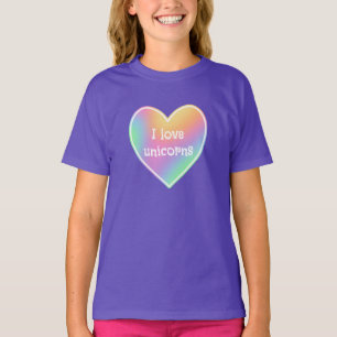 I Kärlek Unicorns Rainbow Heart Girls T-Shirt