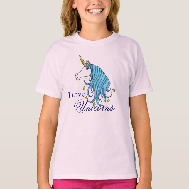 I Kärlek Unicorns T Shirt (Framsida)