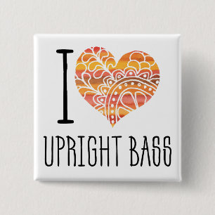 I Kärlek Upright Bass Orange Mandala Heart Knapp