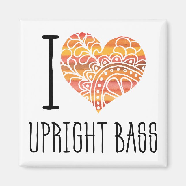 I Kärlek Upright Bass Orange Mandala Heart Magnet (Framsidan)