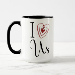 "I Kärlek US" med Red Watercolor Heart, Typography Mugg
