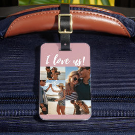 I kärlek us Script Photo Collage Rosa Bagagebricka