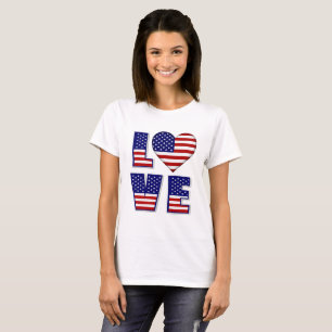 I Kärlek USA Heart American Flagga Quote Womens T Shirt