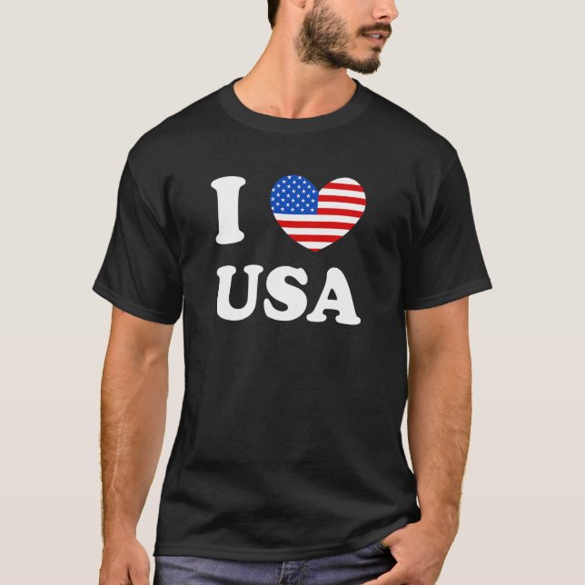 I Kärlek, USA, Hjärtar jag USA:s Flagga Patriotic  T Shirt (Framsida)