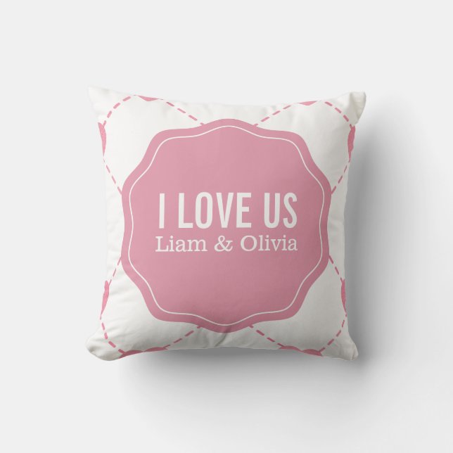 I Kärlek USA Par Rosa Hearts Pillow Kudde (Framsida)