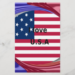 I Kärlek USA Swirl: Patriotic Heart Art Print Brevpapper