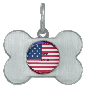 I Kärlek USA Swirl: Patriotic Heart Art Print ID-bricka Husdjur