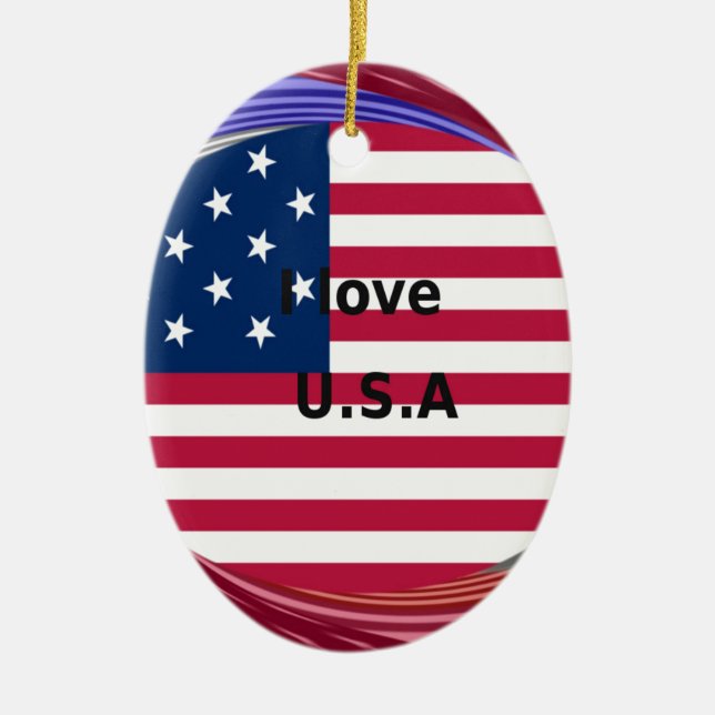 I Kärlek USA Swirl: Patriotic Heart Art Print Julgransprydnad Keramik (Framsidan)