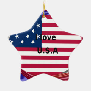I Kärlek USA Swirl: Patriotic Heart Art Print Julgransprydnad Keramik