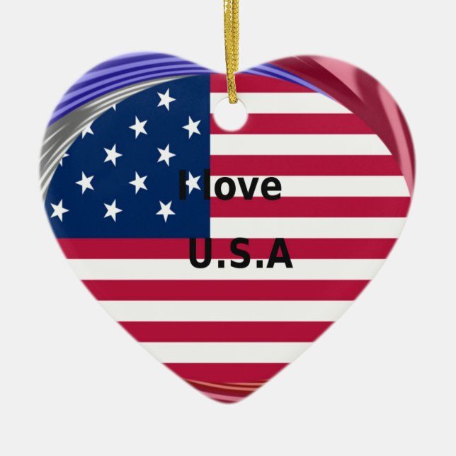 I Kärlek USA Swirl: Patriotic Heart Art Print Julgransprydnad Keramik (Framsidan)
