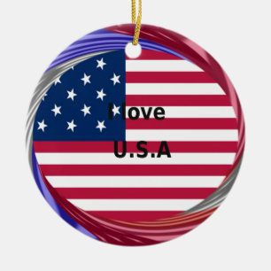 I Kärlek USA Swirl: Patriotic Heart Art Print Julgransprydnad Keramik