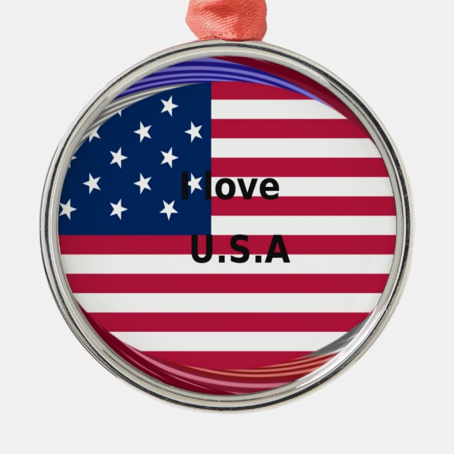 I Kärlek USA Swirl: Patriotic Heart Art Print Julgransprydnad Metall (Framsidan)