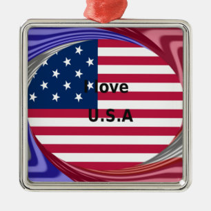 I Kärlek USA Swirl: Patriotic Heart Art Print Julgransprydnad Metall