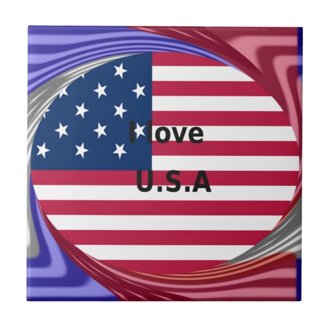 I Kärlek USA Swirl: Patriotic Heart Art Print Kakelplatta (Framsidan)