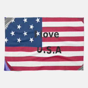 I Kärlek USA Swirl: Patriotic Heart Art Print Kökshandduk