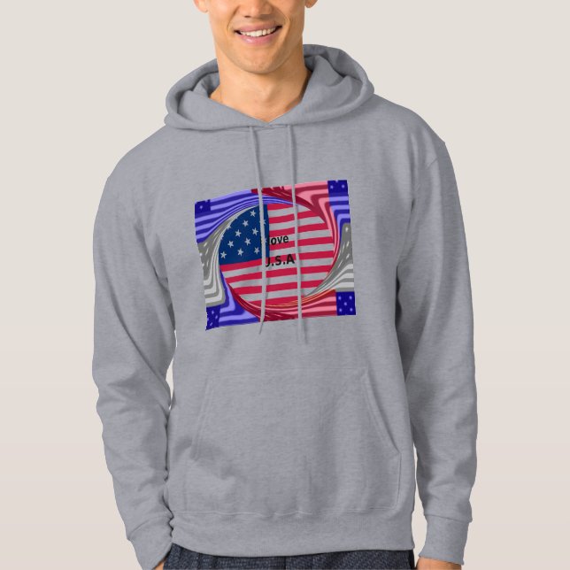 I Kärlek USA Swirl: Patriotic Heart Art Print Sweatshirt Med Luva (Framsida)