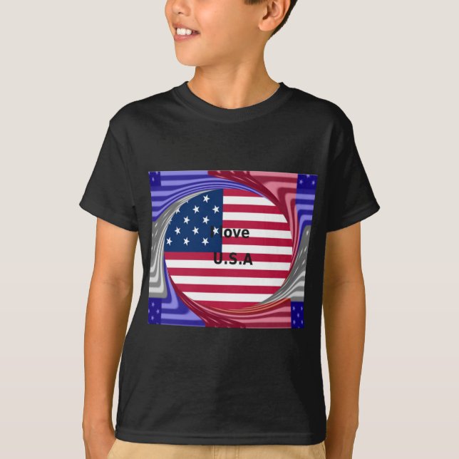 I Kärlek USA Swirl: Patriotic Heart Art Print Tee (Framsida)