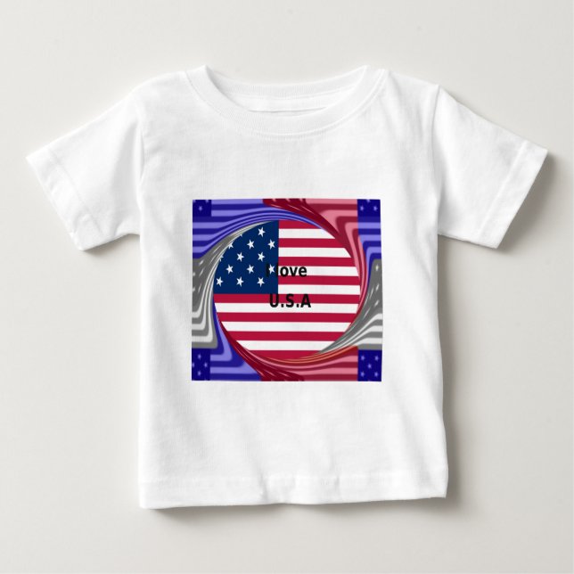 I Kärlek USA Swirl: Patriotic Heart Art Print Tee (Framsida)