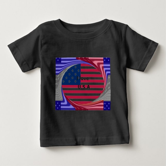 I Kärlek USA Swirl: Patriotic Heart Art Print Tee Shirt (Framsida)