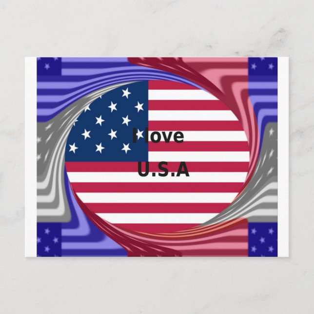 I Kärlek USA Swirl: Patriotic Heart Art Print Vykort (Framsida)
