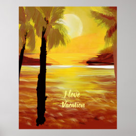 I Kärlek Vacations Sunset Ocean PalmTrees Poster