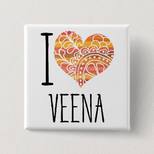 I Kärlek Veena Orange Mandala Heart Knapp