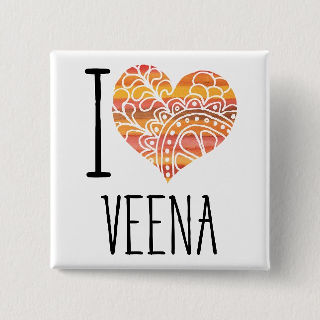 I Kärlek Veena Orange Mandala Heart Knapp (Framsida)