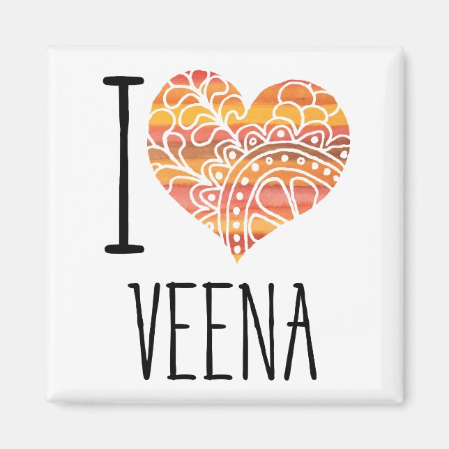I Kärlek Veena Orange Mandala Heart Magnet (Framsidan)