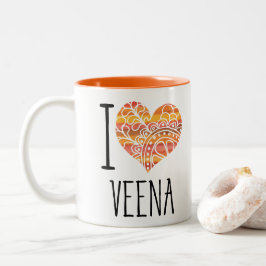 I Kärlek Veena Orange Mandala Heart Två-Tonad Mugg