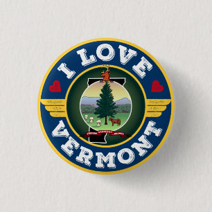 I Kärlek Vermont Statlig flagga och Karta Knapp