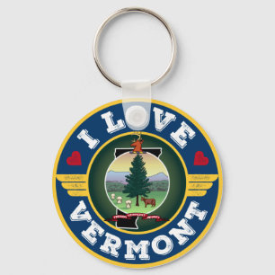 I Kärlek Vermont Statlig flagga och Karta Nyckelring