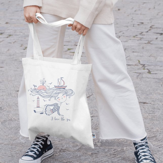 I Kärlek vid havet vid havsviken Tygkasse (Adorable budget tote for taking to the beach or shopping)