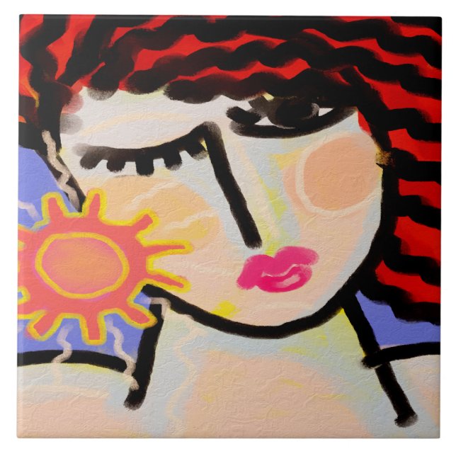 I Kärlek vid Sol Abstrakt Digital Painting Kakelplatta (Framsidan)