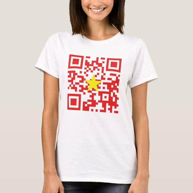 I Kärlek Vietnam (Tôi Yêu Viet Nam) Flagga QR-kod T Shirt (Framsida)
