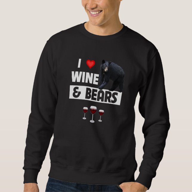 I Kärlek Vin och Bears Drinking Camping Wildlife A Lång Ärmad Tröja (Framsida)
