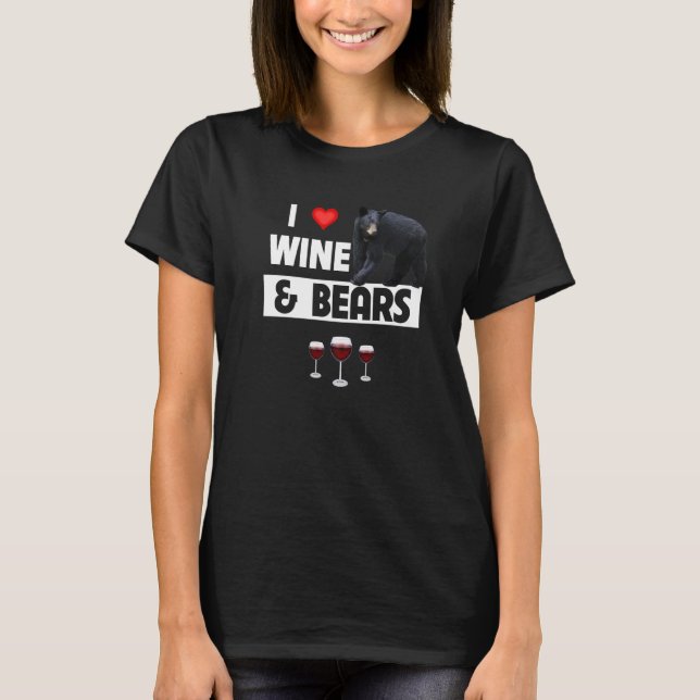 I Kärlek Vin och Bears Drinking Camping Wildlife A T Shirt (Framsida)