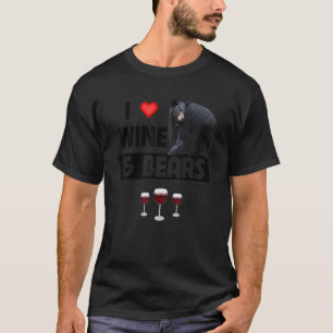 I Kärlek Vin och Bears Funny Drinking Camping Wild T Shirt