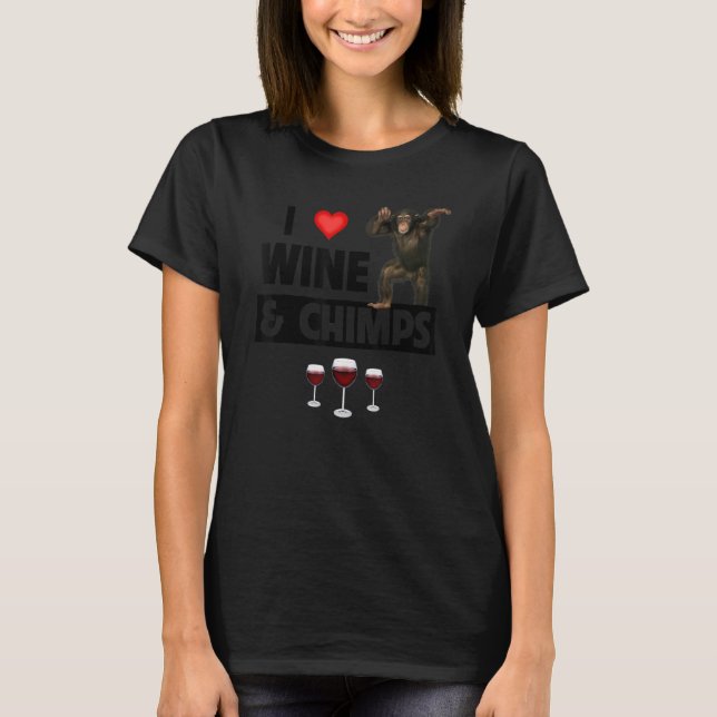 I Kärlek Vin och Chimps Drinking Chimpanzee Monkey T Shirt (Framsida)
