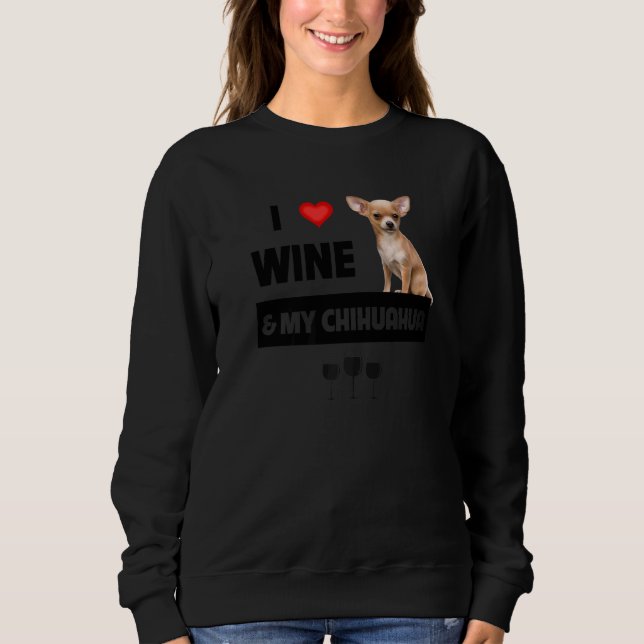 I Kärlek Vin och min Chihuahua Mamma Pappa Hund T Shirt (Framsida)