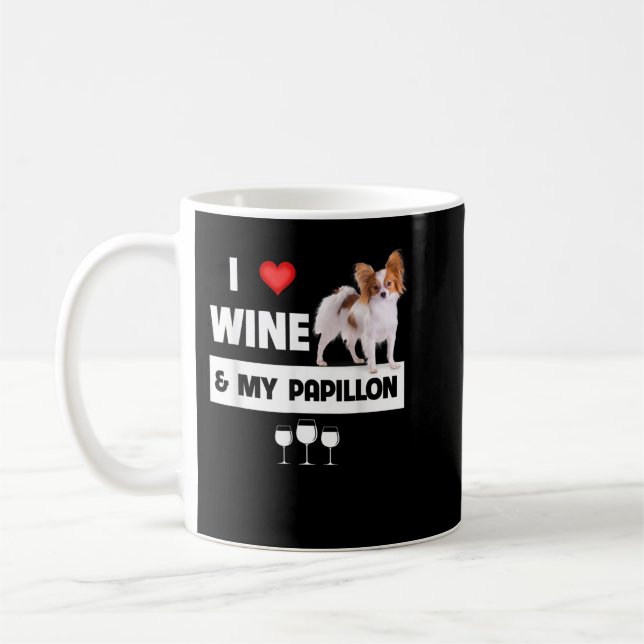 I Kärlek Vin och min Papillon Mamma Pappa Hund P Kaffemugg (Vänster)